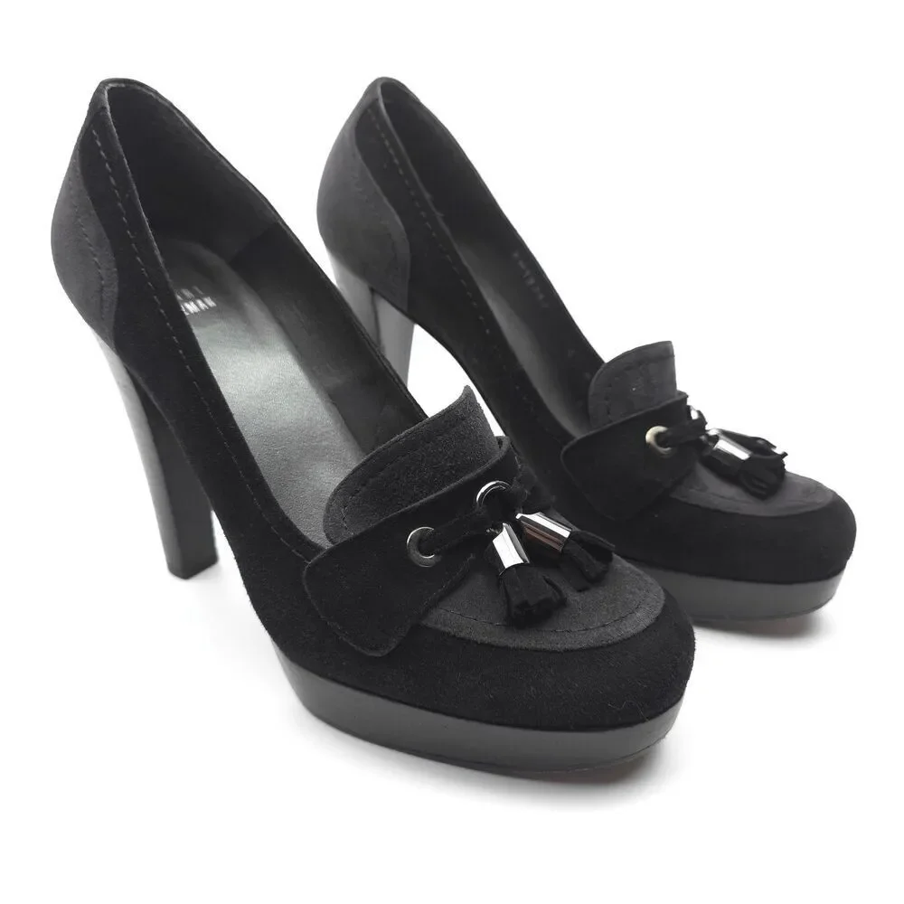 STUART WEITZMAN Suede Tassel Pumps Platform Heel 70s Boho Western Dark Academia